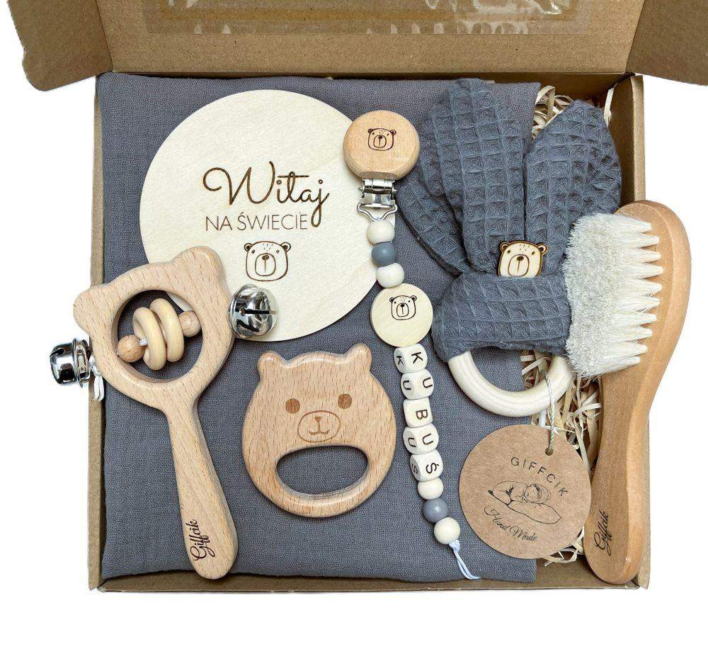 Zestaw powitalny z tabliczką i zawieszką do smoczka